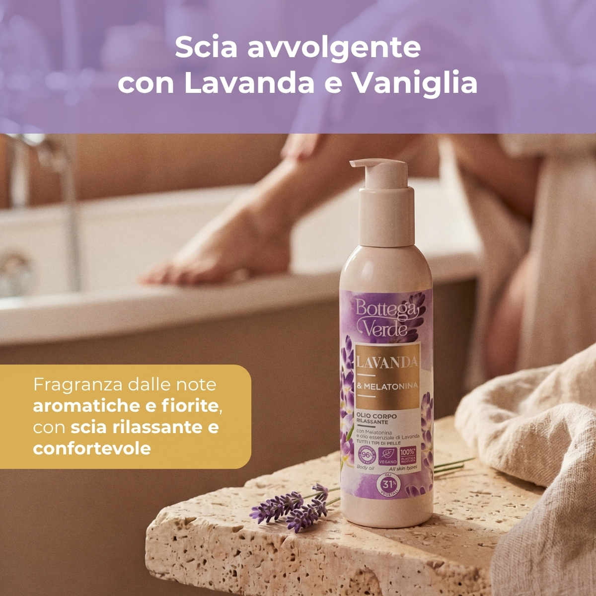 Lavanda Melatonina - Olio corpo rilassante - con Melatonina e olio essenziale di Lavanda - per tutti i tipi di pelle