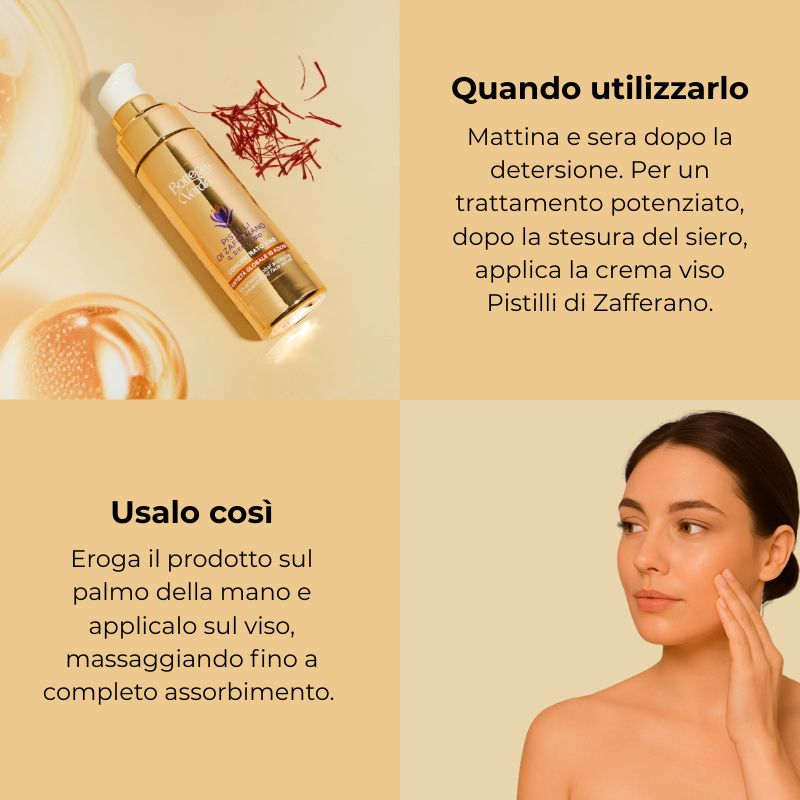Pistilli di Zafferano - Il Siero oro - Concentrato viso antiet&agrave; globale 10 azioni - con SAFFRON-IDE PRO AGE<TM/> con Ceramidi e iperfermentato di Zafferano