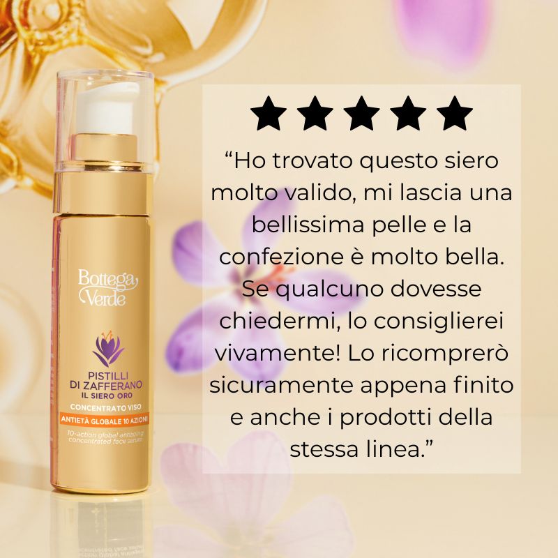 Pistilli di Zafferano - Il Siero oro - Concentrato viso antiet&agrave; globale 10 azioni - con SAFFRON-IDE PRO AGE<TM/> con Ceramidi e iperfermentato di Zafferano
