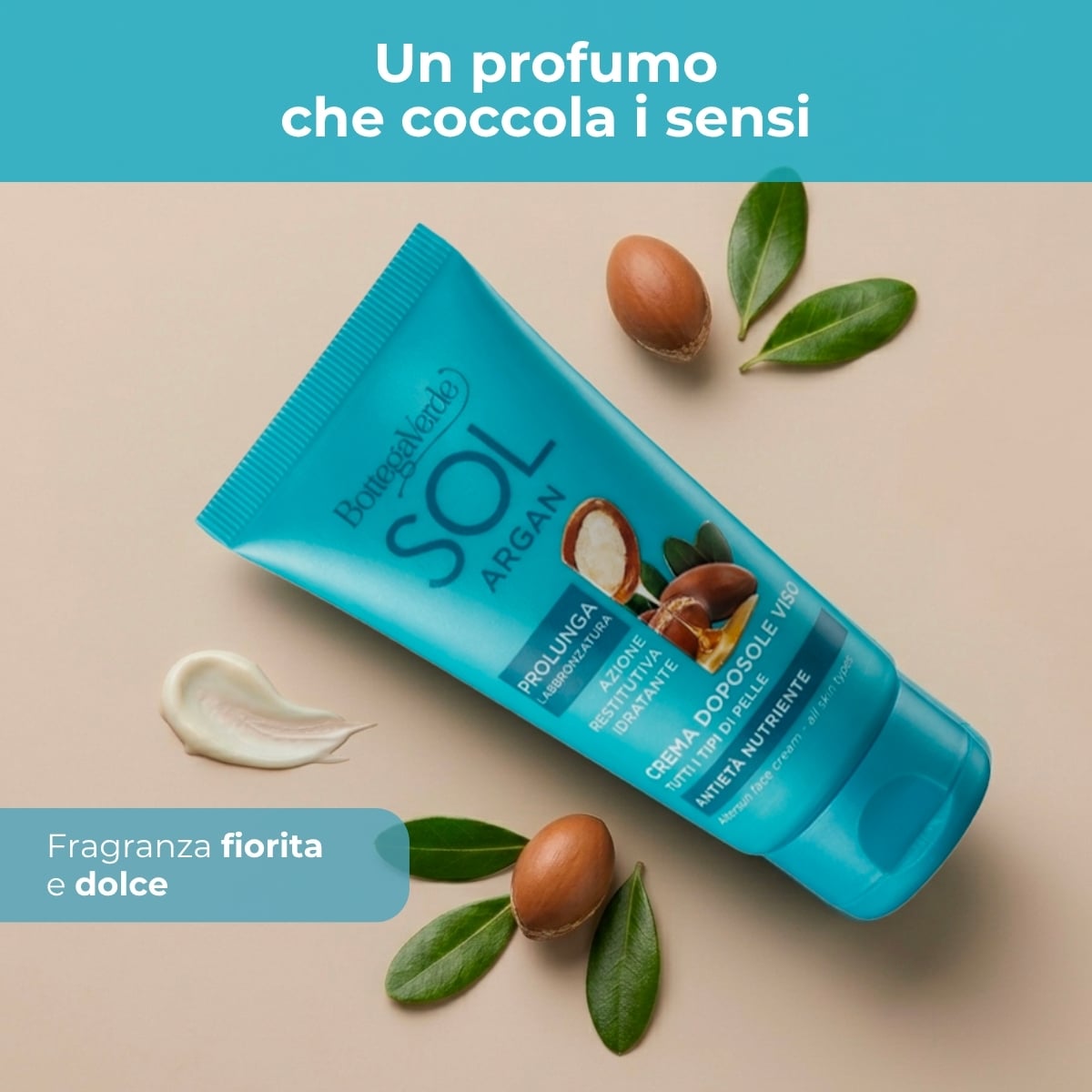SOL Argan - Crema doposole viso - antiet&agrave; nutriente - con olio di Argan e Collagene vegetale - prolunga l'abbronzatura - tutti i tipi di pelle