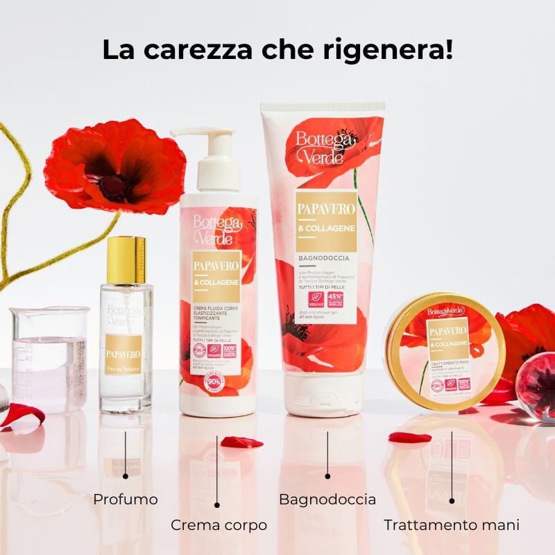 Papavero e Collagene - Crema fluida corpo elasticizzante tonificante con Phytocollagen ed estratto di Papavero iperfermentato di Tenuta Bottega Verde (200 ml) - tutti i tipi di pelle