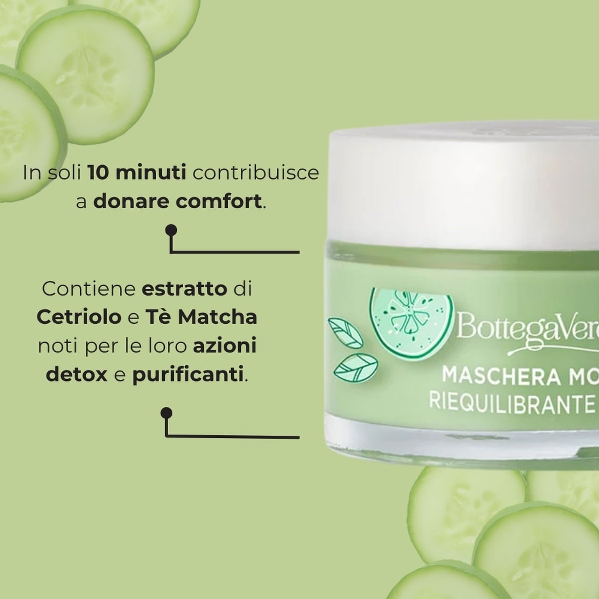 Estratti di bellezza - Maschera mousse - con succo di Cetriolo e The Matcha (50 ml) - riequilibrante detox